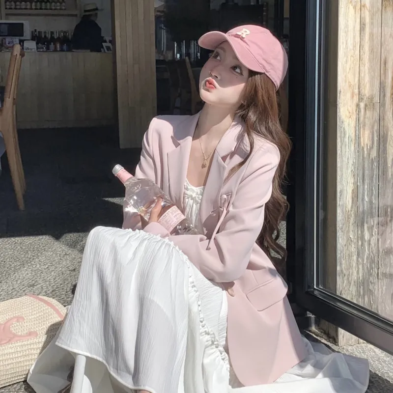 CHIWAWAMEME Cropped Coat Women's Gray Pink-2