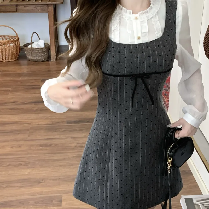 CHIWAWAMEME Sleeveless Dress Women's Gray Plaid-2