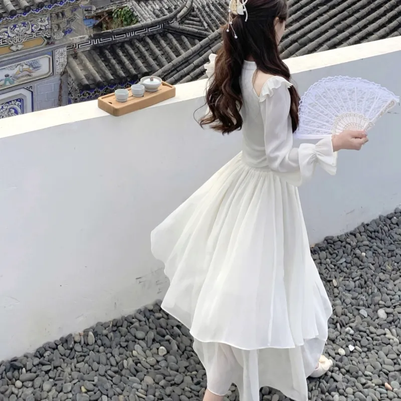 CHIWAWAMEME Casual Long Skirts Women's Apricot-2