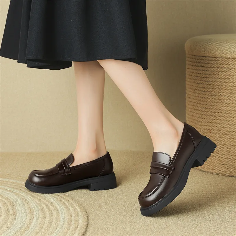KEKAFU Loafers Women's Low Top Brown/Black-4