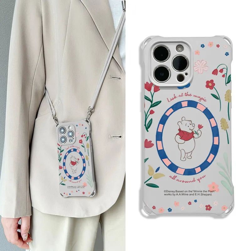 Disney Silicone Material Lanyard Crossbody Cute Phone Cases Compatible With Apple 16 Pro Max/Pro/Plus/15/14/13-5