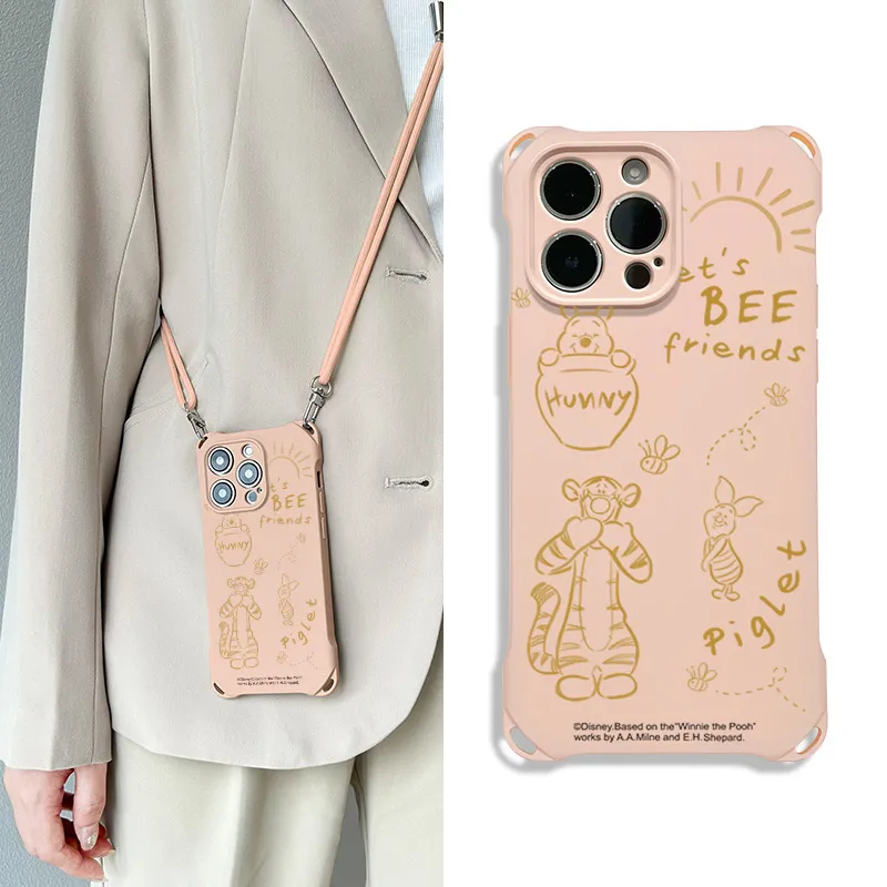 Disney Silicone Material Cartoon Cute Square Lanyard Phone Cases Compatible With Apple 16 Pro Max/Pro/Plus/15/14/13-15