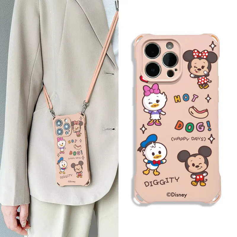 Disney Silicone Material Square Lanyard High-End Cute Phone Cases Compatible With Apple 16 Pro Max/Pro/Plus/15/14/13-13