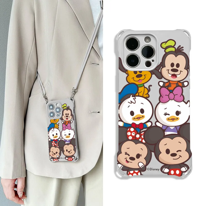 Disney Silicone Material Square Lanyard Cartoon Mickey Phone Cases Compatible With Apple 16 Pro Max/Pro/Plus/15/14/13-9