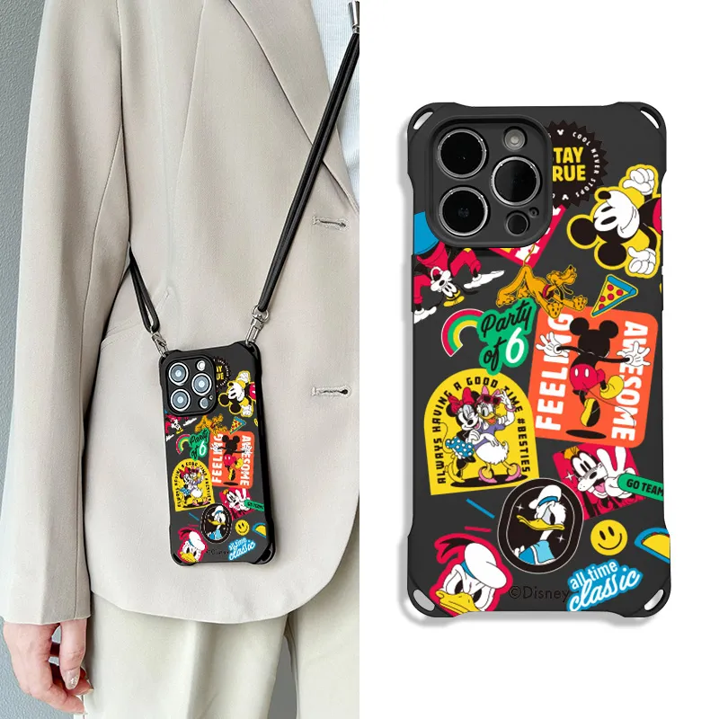 Disney Silicone Material Cute Mickey Crossbody Phone Cases Compatible With Apple 16 Pro Max/Pro/Plus/15/14/13-5