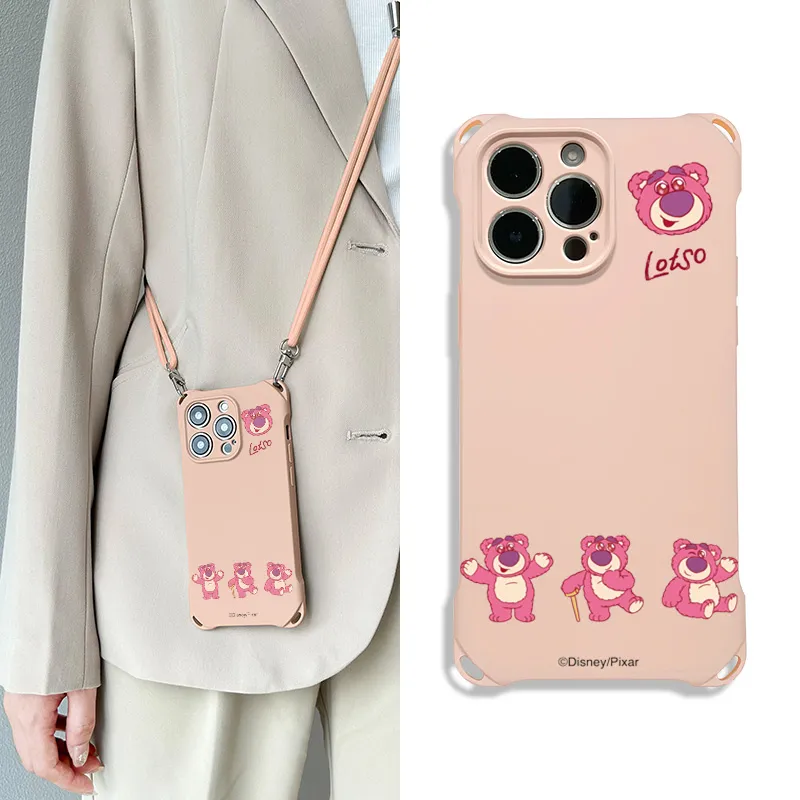 Disney Silicone Material Lotso Cute Crossbody Backpack Phone Cases Compatible With Apple 16 Pro Max/Pro/Plus/15/14/13-13
