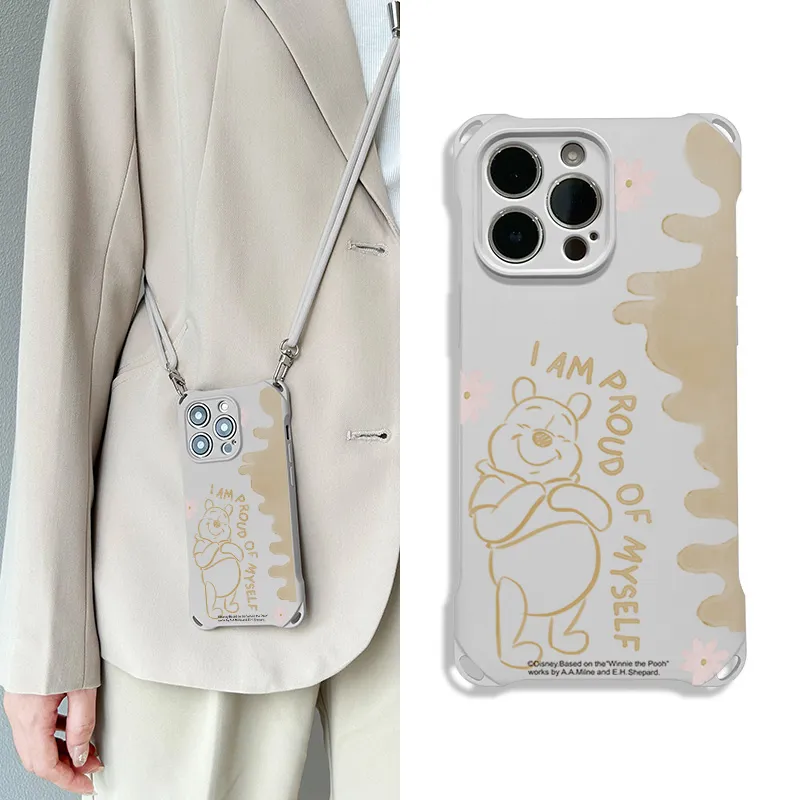 Disney Silicone Material Cartoon Winnie Crossbody Phone Cases Compatible With Apple 16 Pro Max/Pro/Plus/15/14/13-5
