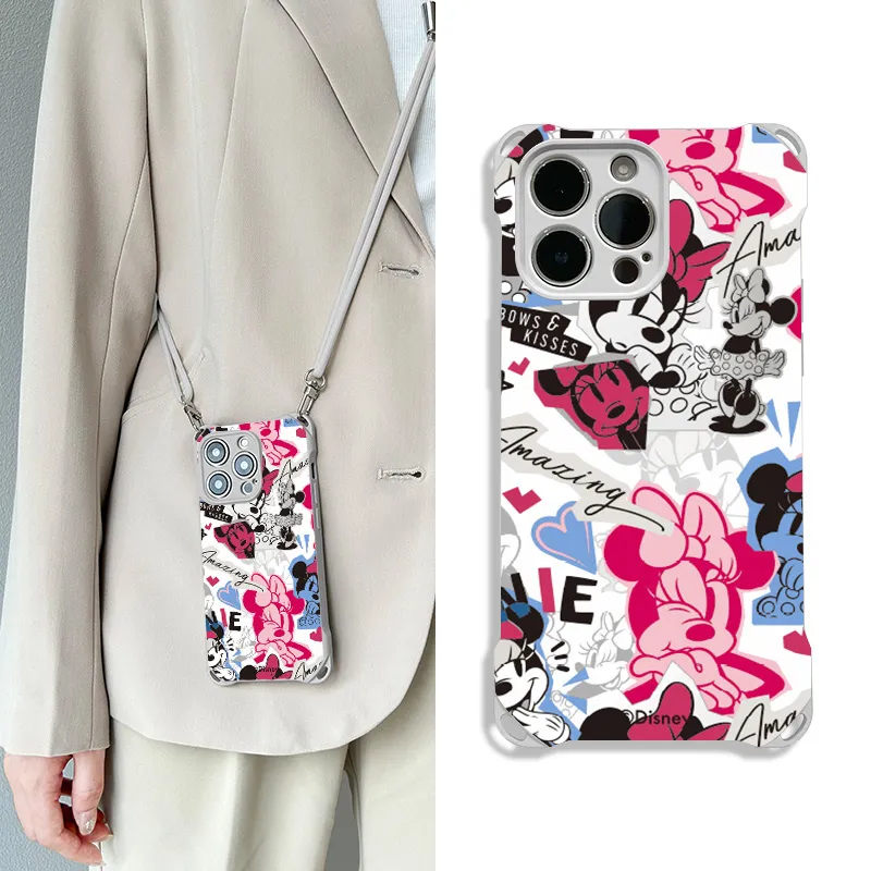 Disney Silicone Material Cute Mickey Crossbody Phone Cases Compatible With Apple 16 Pro Max/Pro/Plus/15/14/13-15