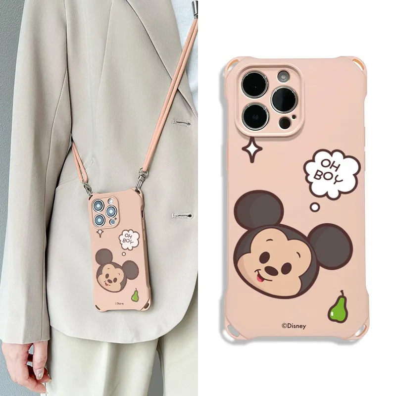 Disney Silicone Material Square Lanyard Cartoon Mickey Phone Cases Compatible With Apple 16 Pro Max/Pro/Plus/15/14/13-15