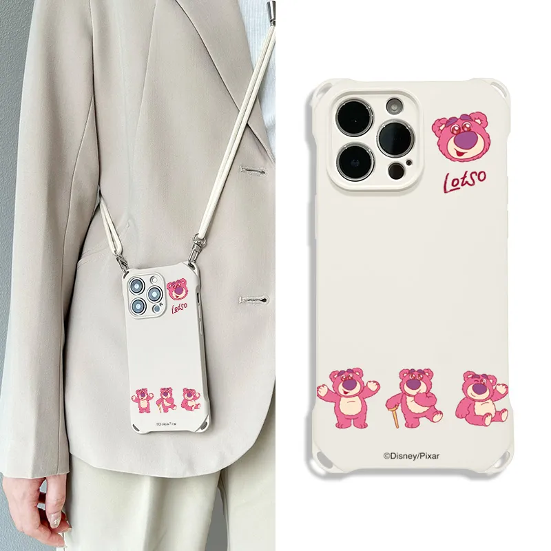 Disney Silicone Material Lotso Cute Crossbody Backpack Phone Cases Compatible With Apple 16 Pro Max/Pro/Plus/15/14/13-5