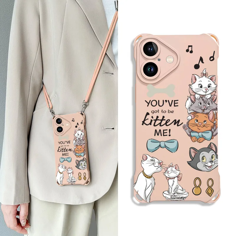 Disney Silicone Material Cute, Marie Cat, Crossbody Bag Phone Cases Compatibility Apple 16 Pro Max/Pro/Plus/15/14/13-7
