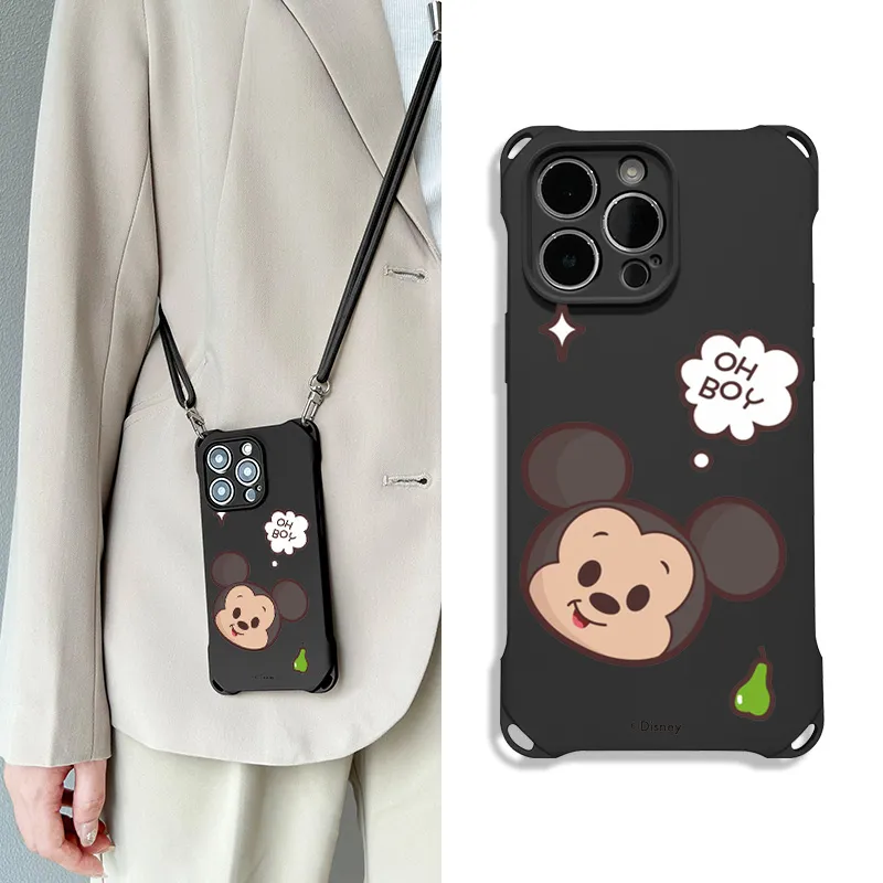 Disney Silicone Material Square Lanyard Cartoon Mickey Phone Cases Compatible With Apple 16 Pro Max/Pro/Plus/15/14/13-3