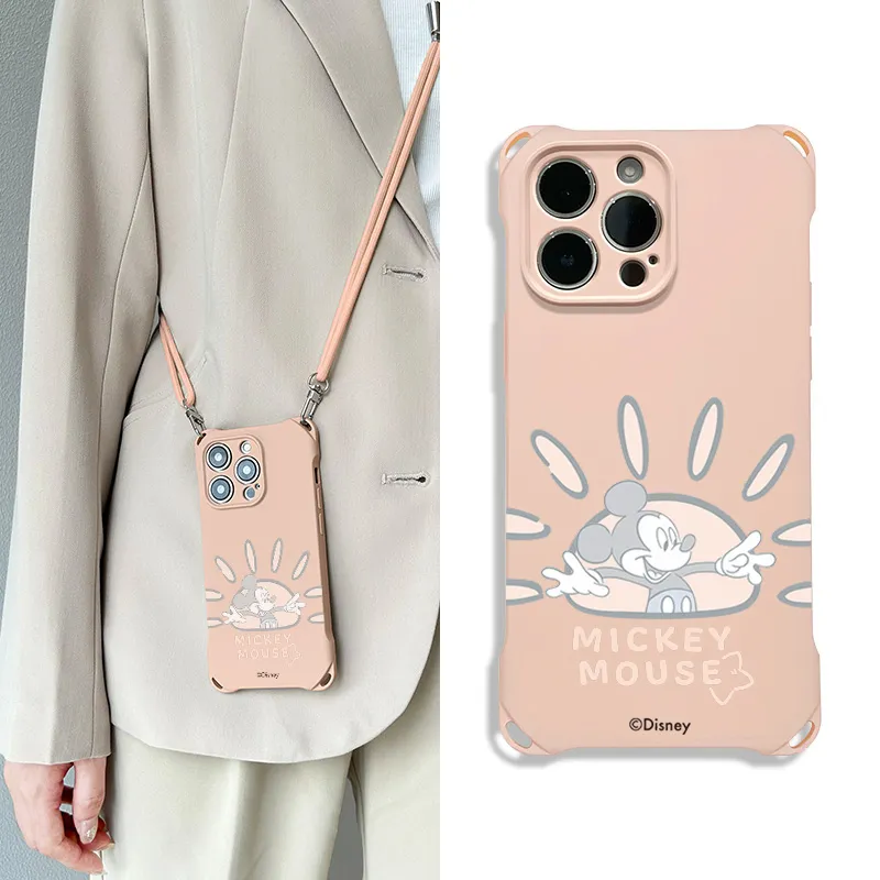 Disney Silicone Material Cute Crossbody Lanyard Mickey Phone Cases Compatible With Apple 16 Pro Max/Pro/Plus/15/14/13-15