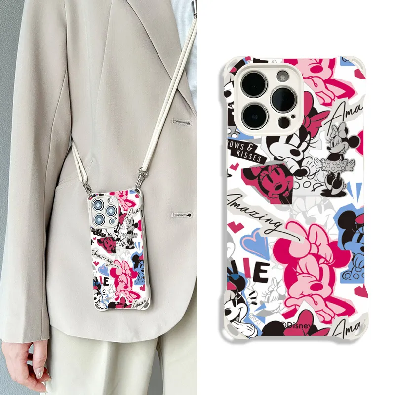 Disney Silicone Material Cute Mickey Crossbody Phone Cases Compatible With Apple 16 Pro Max/Pro/Plus/15/14/13-3