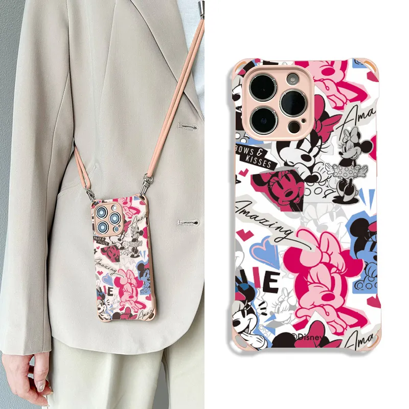 Disney Silicone Material Cute Mickey Crossbody Phone Cases Compatible With Apple 16 Pro Max/Pro/Plus/15/14/13-11