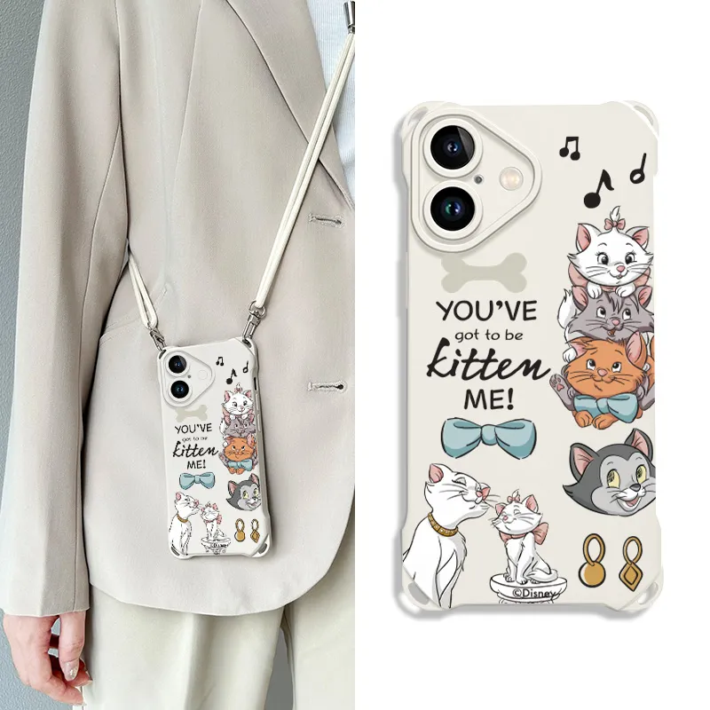 Disney Silicone Material Cute, Marie Cat, Crossbody Bag Phone Cases Compatibility Apple 16 Pro Max/Pro/Plus/15/14/13-3