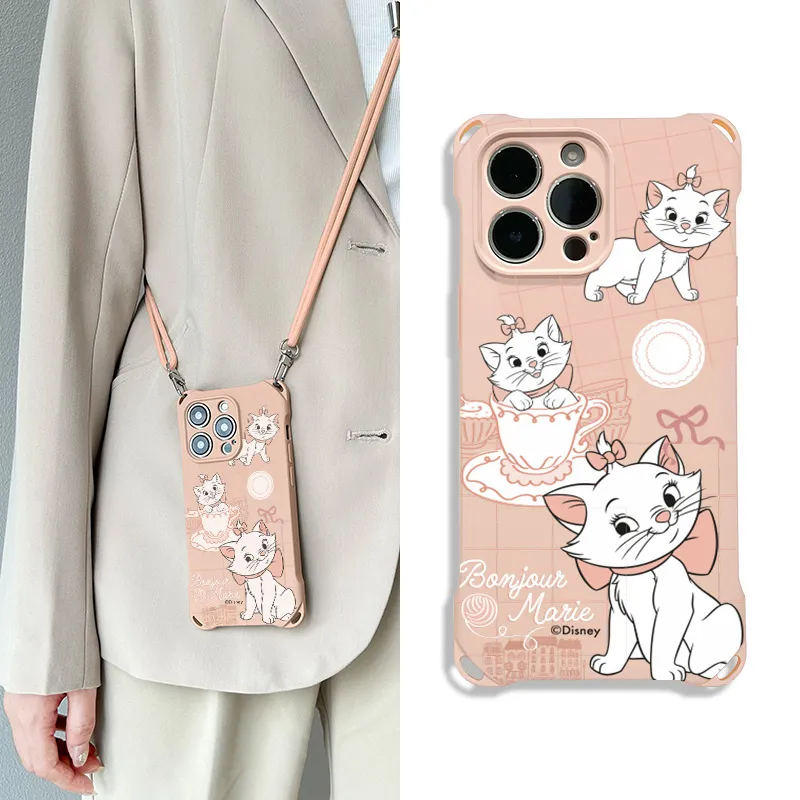 Disney Silicone Material Marie Cat, Cute, Backpack Style Phone Cases Compatibility With Apple 16/15/Plus/14/13/Pro/Max-9