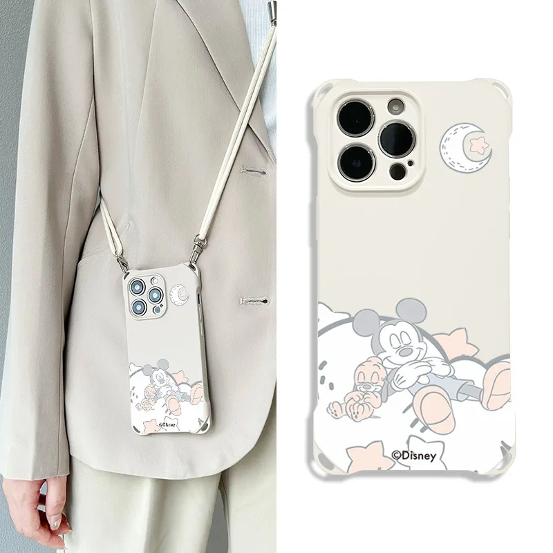 Disney Silicone Material Cute Crossbody Lanyard Mickey Phone Cases Compatible With Apple 16 Pro Max/Pro/Plus/15/14/13-5