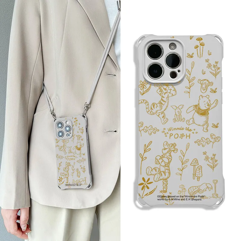 Disney Silicone Material Cartoon Cute Square Lanyard Phone Cases Compatible With Apple 16 Pro Max/Pro/Plus/15/14/13-5