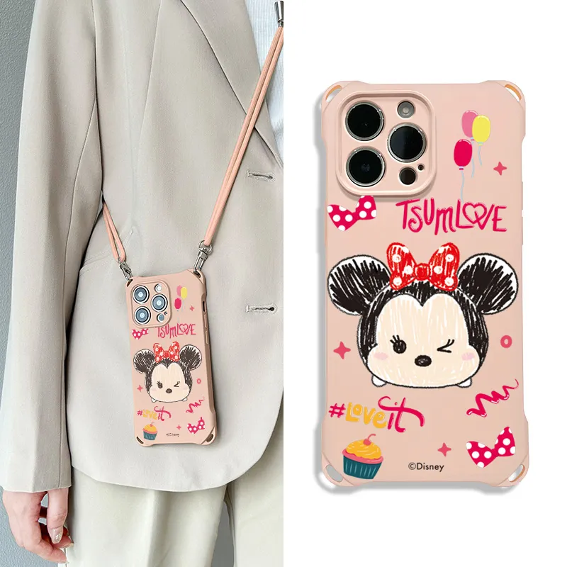 Disney Silicone Material Square Lanyard Backpack Style Phone Cases Compatible With Apple 16 Pro Max/Pro/Plus/15/14/13-15