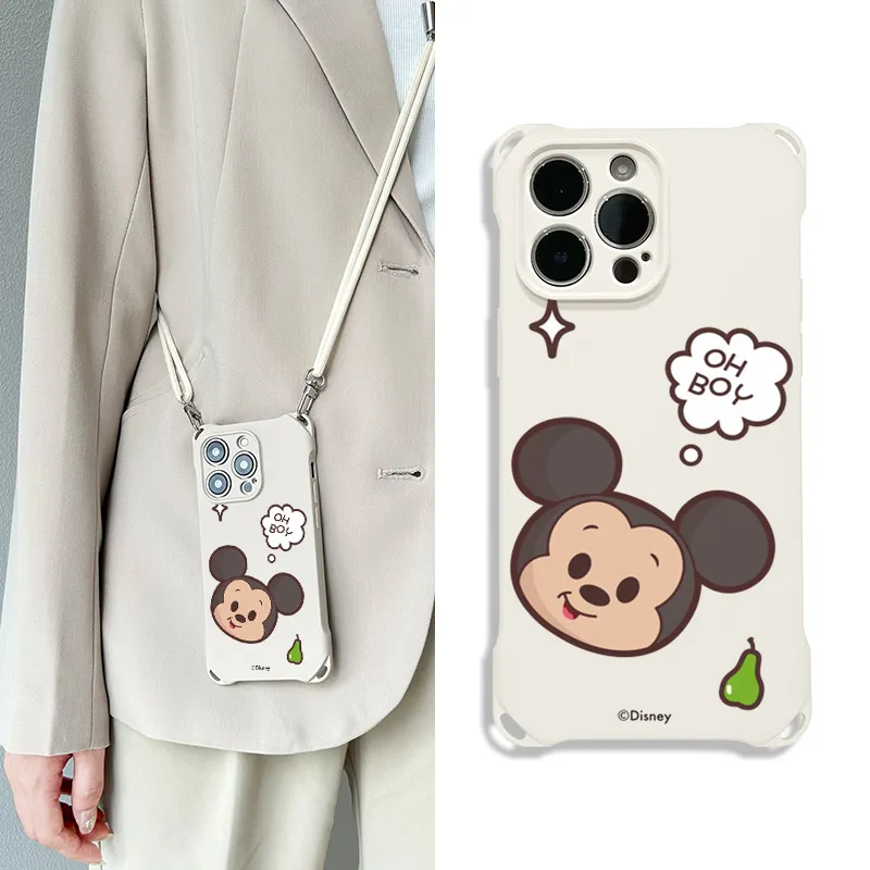 Disney Silicone Material Square Lanyard Cartoon Mickey Phone Cases Compatible With Apple 16 Pro Max/Pro/Plus/15/14/13-7