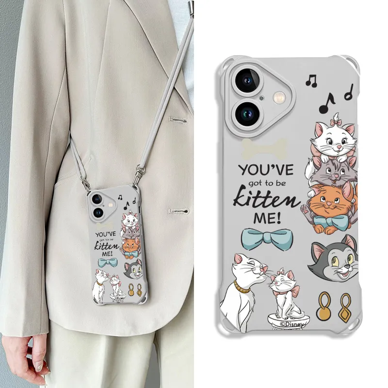 Disney Silicone Material Cute, Marie Cat, Crossbody Bag Phone Cases Compatibility Apple 16 Pro Max/Pro/Plus/15/14/13-1