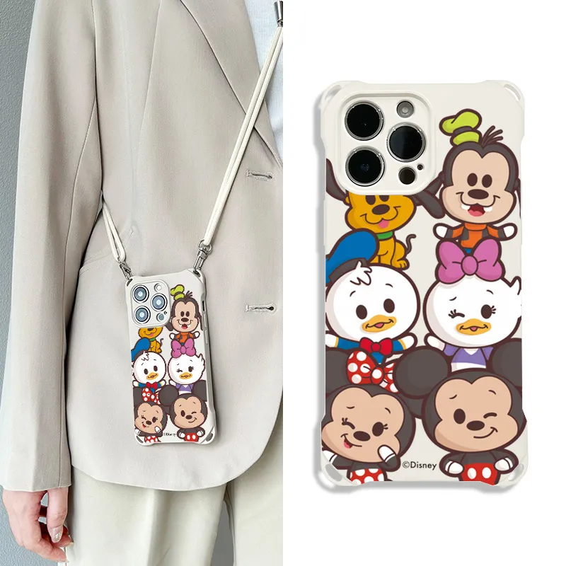 Disney Silicone Material Square Lanyard Cartoon Mickey Phone Cases Compatible With Apple 16 Pro Max/Pro/Plus/15/14/13-5