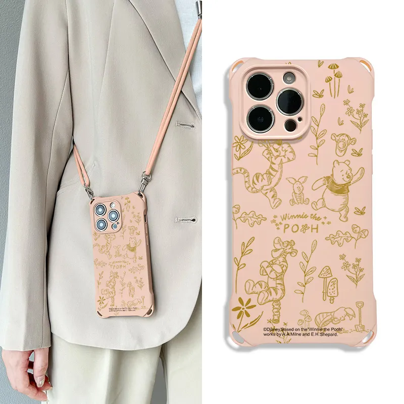 Disney Silicone Material Cartoon Cute Square Lanyard Phone Cases Compatible With Apple 16 Pro Max/Pro/Plus/15/14/13-13