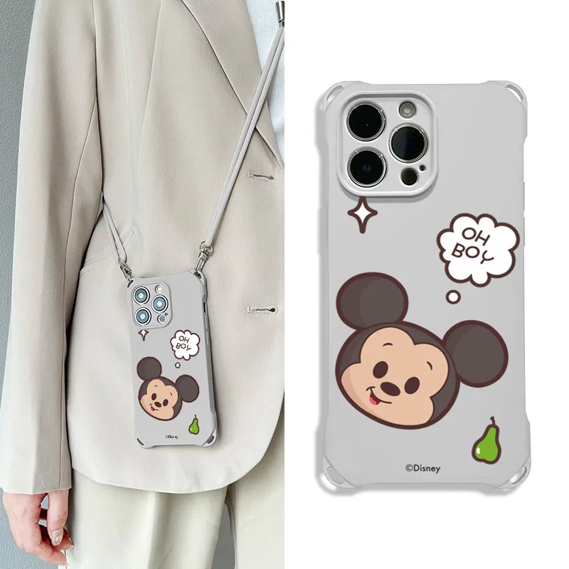Disney Silicone Material Square Lanyard Cartoon Mickey Phone Cases Compatible With Apple 16 Pro Max/Pro/Plus/15/14/13-11