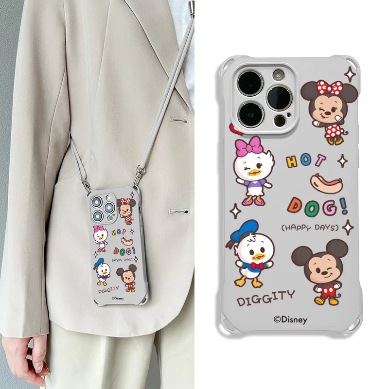 Disney Silicone Material Square Lanyard High-End Cute Phone Cases Compatible With Apple 16 Pro Max/Pro/Plus/15/14/13-1