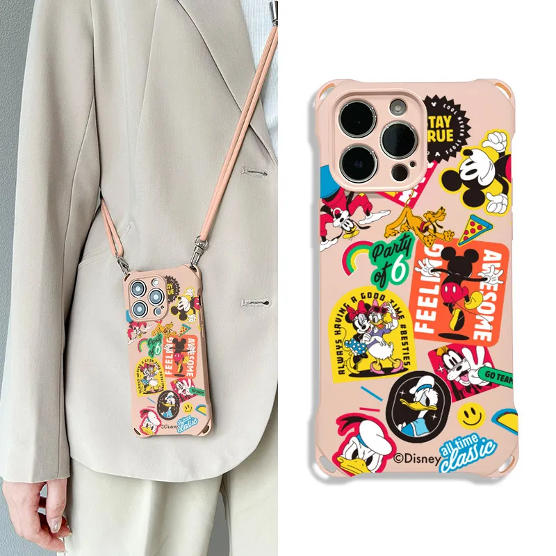 Disney Silicone Material Cute Mickey Crossbody Phone Cases Compatible With Apple 16 Pro Max/Pro/Plus/15/14/13-9