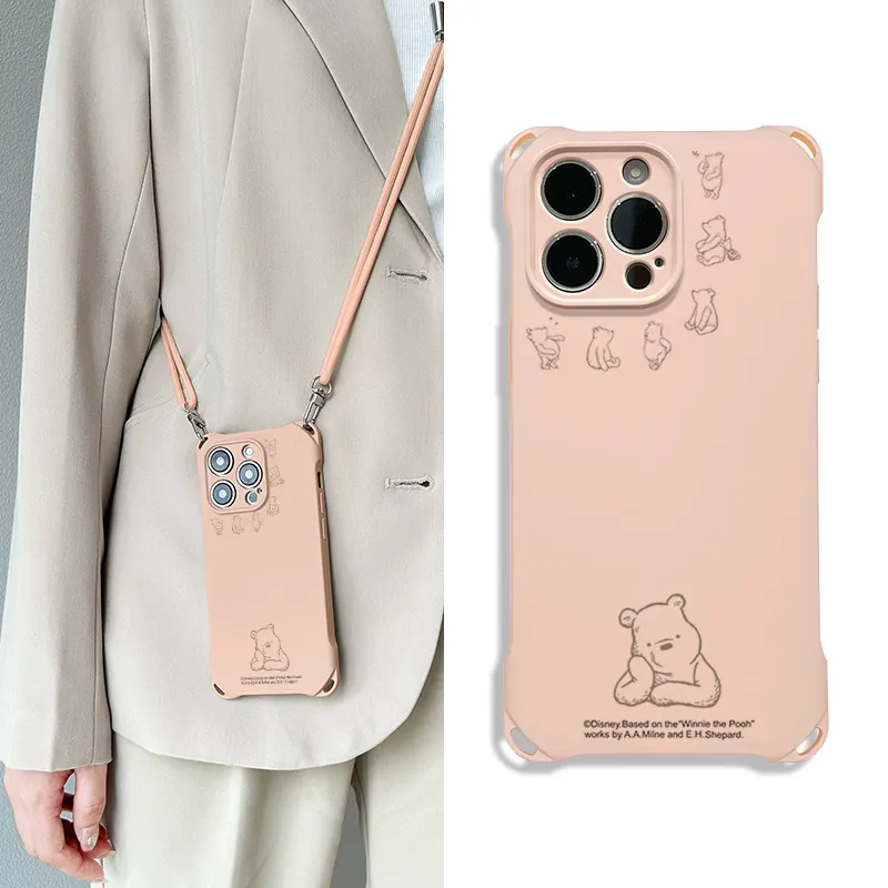 Disney Silicone Material Cartoon Winnie Crossbody Phone Cases Compatible With Apple 16 Pro Max/Pro/Plus/15/14/13-11