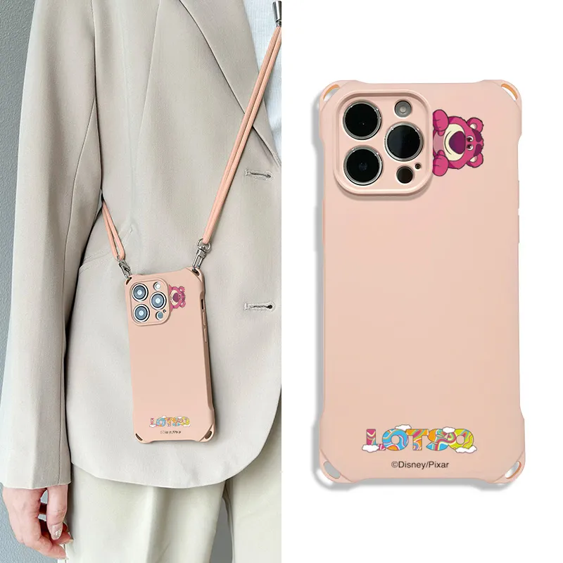Disney Silicone Material Lotso Cute Crossbody Backpack Phone Cases Compatible With Apple 16 Pro Max/Pro/Plus/15/14/13-15