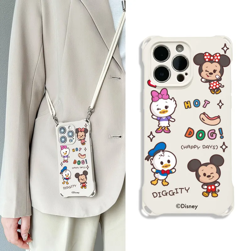 Disney Silicone Material Square Lanyard High-End Cute Phone Cases Compatible With Apple 16 Pro Max/Pro/Plus/15/14/13-5