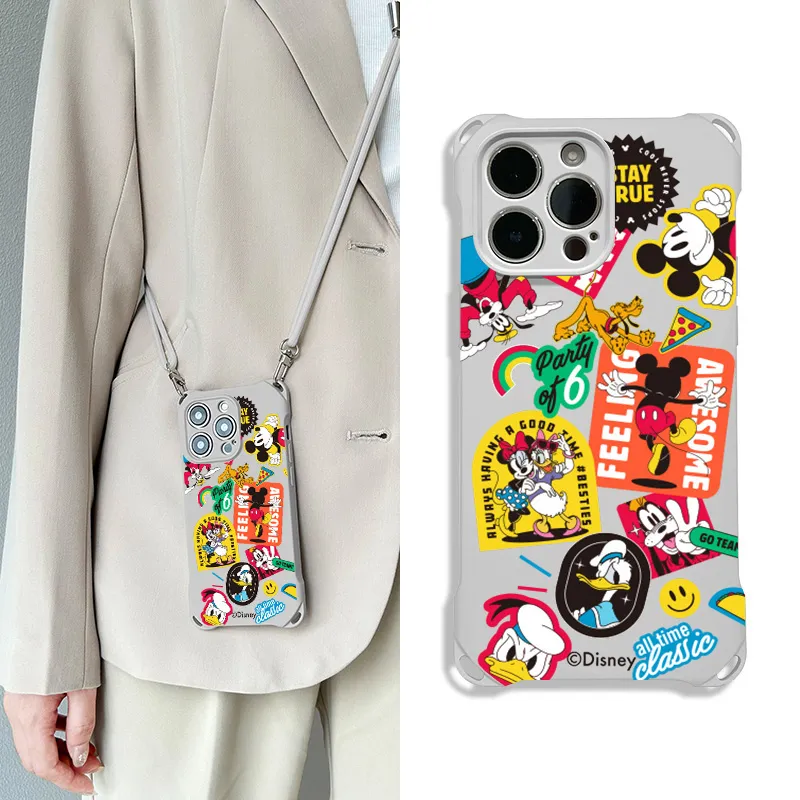 Disney Silicone Material Cute Mickey Crossbody Phone Cases Compatible With Apple 16 Pro Max/Pro/Plus/15/14/13-13