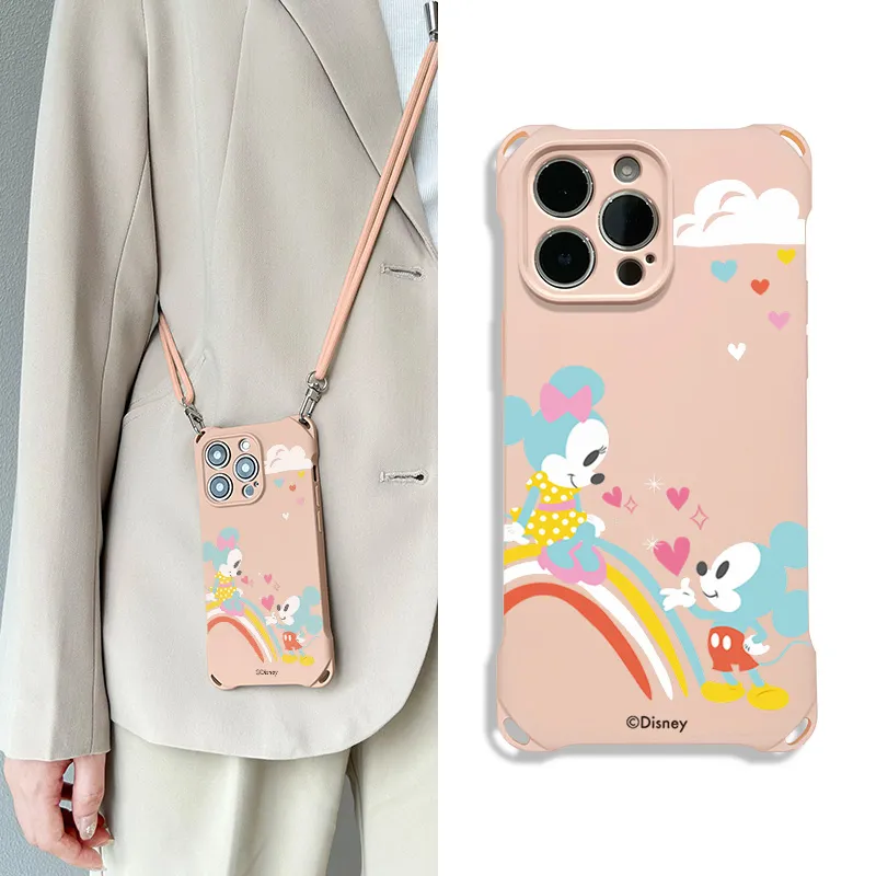 Disney Silicone Material Mickey Advanced Touch Crossbody Phone Cases Compatible With Apple 16 Pro Max/Pro/Plus/15/14/13-15