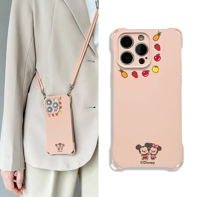 Disney Silicone Material Square Lanyard High-End Cute Phone Cases Compatible With Apple 16 Pro Max/Pro/Plus/15/14/13-15