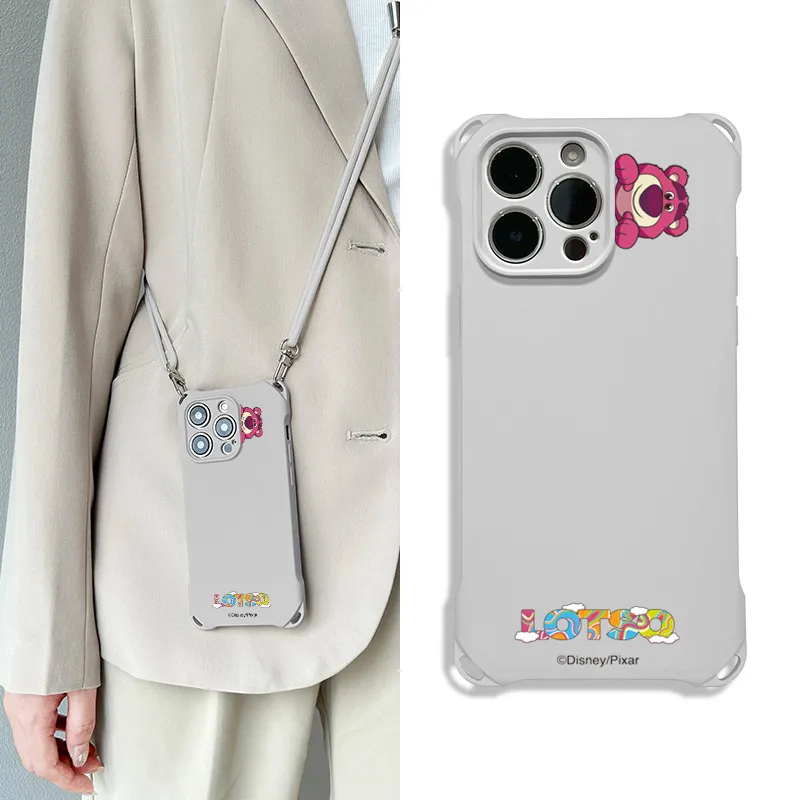 Disney Silicone Material Lotso Cute Crossbody Backpack Phone Cases Compatible With Apple 16 Pro Max/Pro/Plus/15/14/13-11