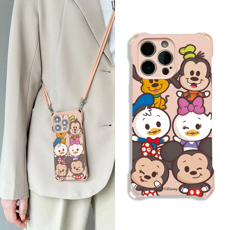Disney Silicone Material Square Lanyard Cartoon Mickey Phone Cases Compatible With Apple 16 Pro Max/Pro/Plus/15/14/13-13