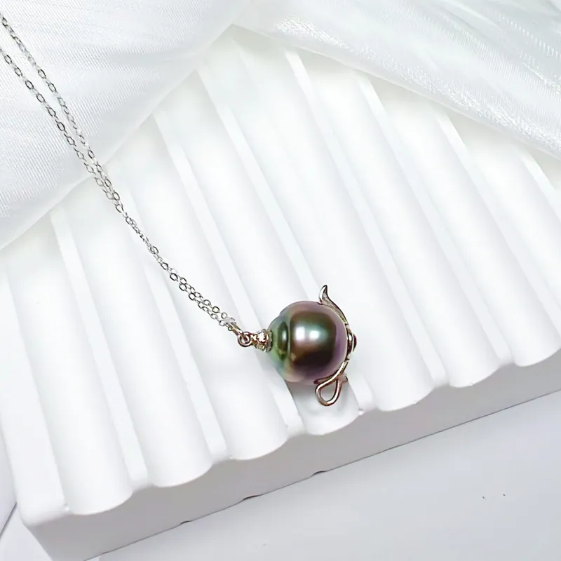 SIYIJIA Saltwater Pearl Necklaces Unisex Peacock Green-3