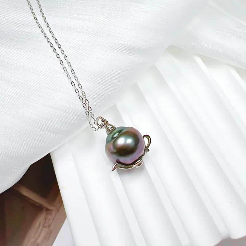 SIYIJIA Saltwater Pearl Necklaces Unisex Peacock Green-4