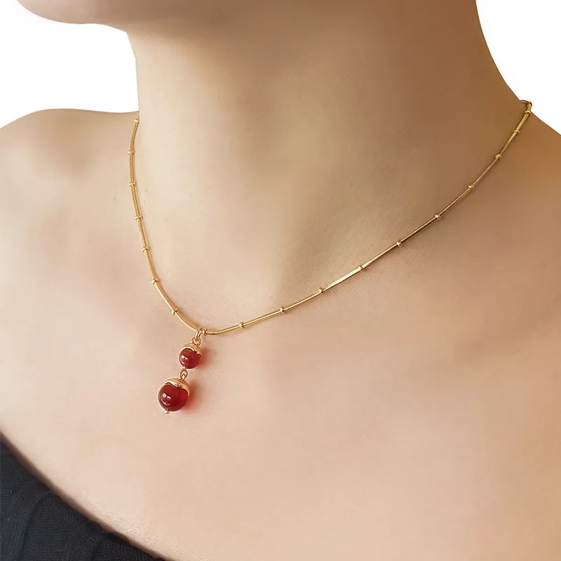 OINICIO Agate 18K Gold Pendant Necklace Unisex-3