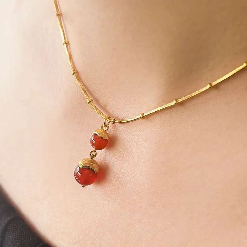 OINICIO Agate 18K Gold Pendant Necklace Unisex-1