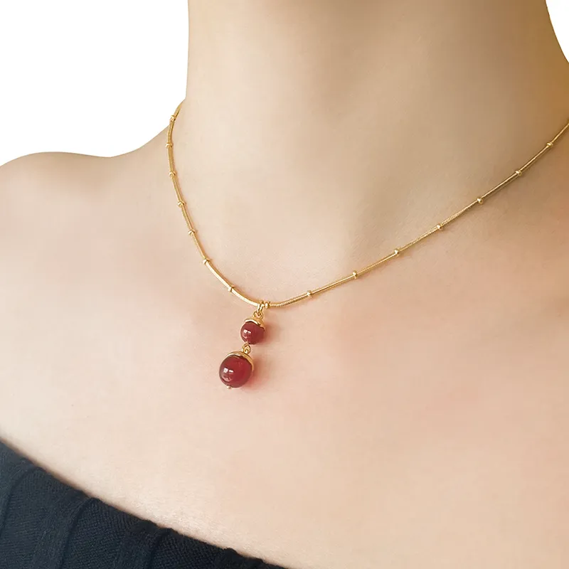 OINICIO Agate 18K Gold Pendant Necklace Unisex-4