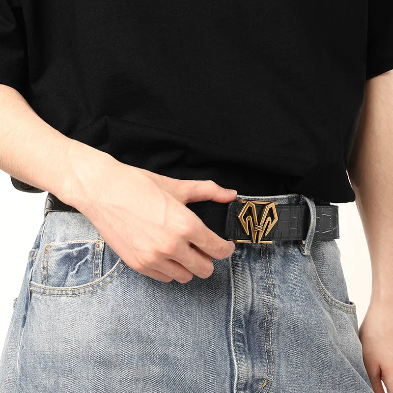 BABAMA Crocodile Pattern, Smooth Buckle Leather Belts Men's 3.5CM-10