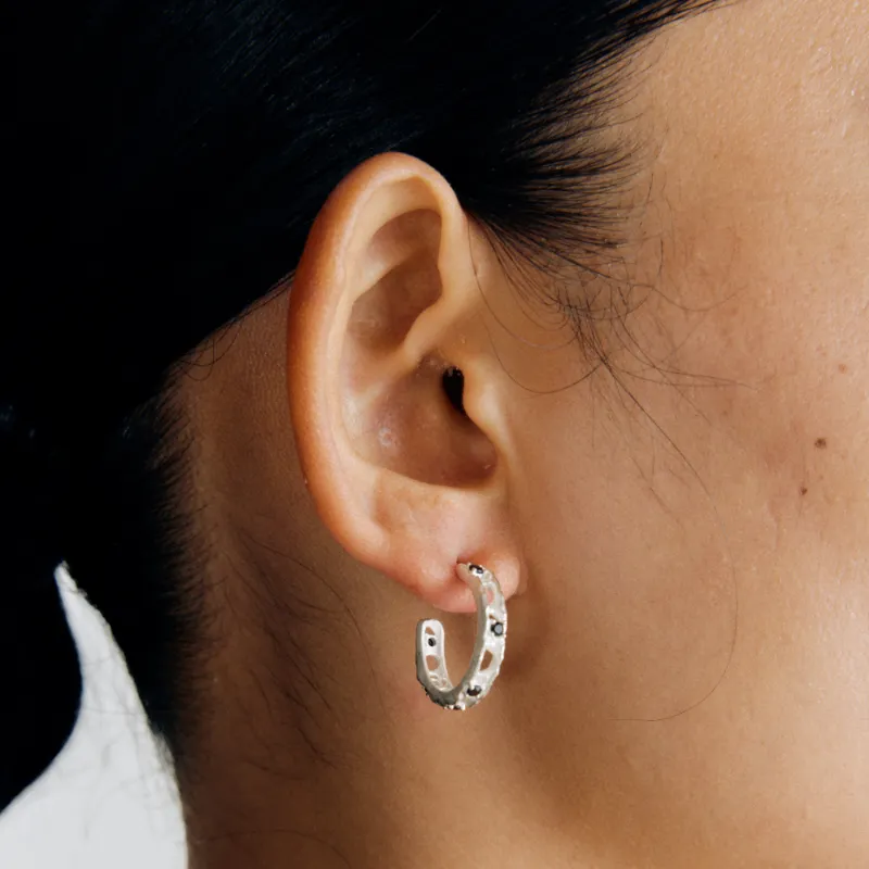 Empress 47 Concept 925 Sterling Silver Tree Hole Hoop Earrings Unisex-2