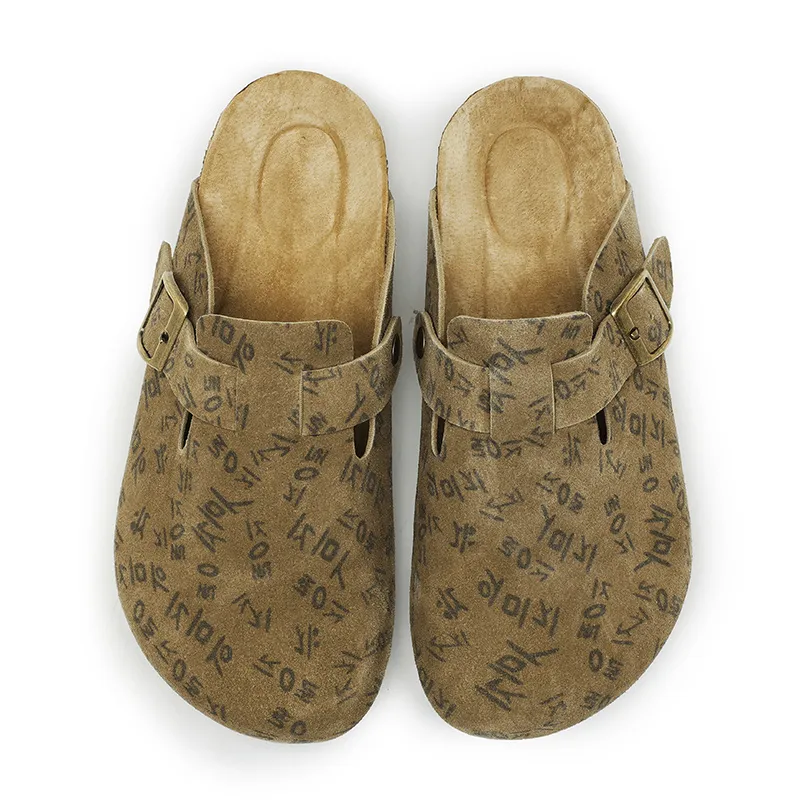 X ZONE Cork Sole Graffiti Abrasion Resistant Slip Resistant Closed Toe Slippers Unisex-11