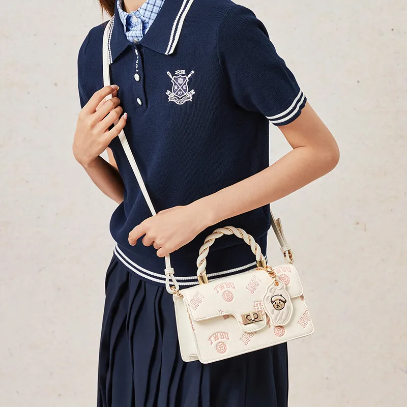 Teenie Weenie PU Crossbody, One Shoulder, Small Square Handbag Women's Pink White/Cherry Blossom Pink-5