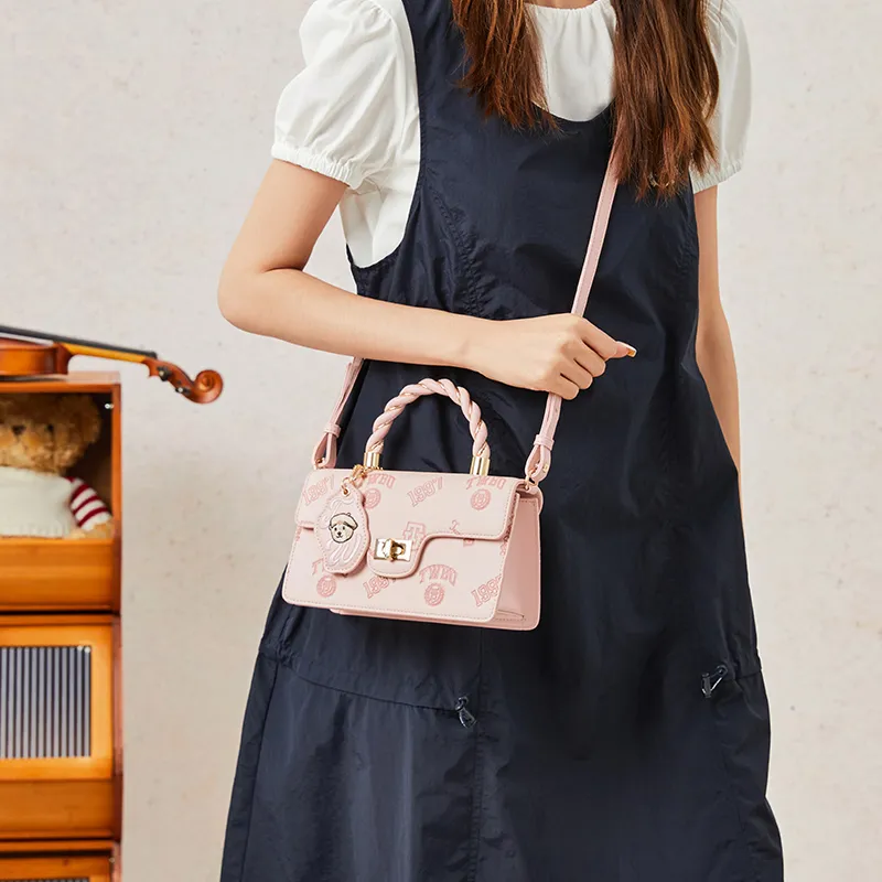 Teenie Weenie PU Crossbody, One Shoulder, Small Square Handbag Women's Pink White/Cherry Blossom Pink-10