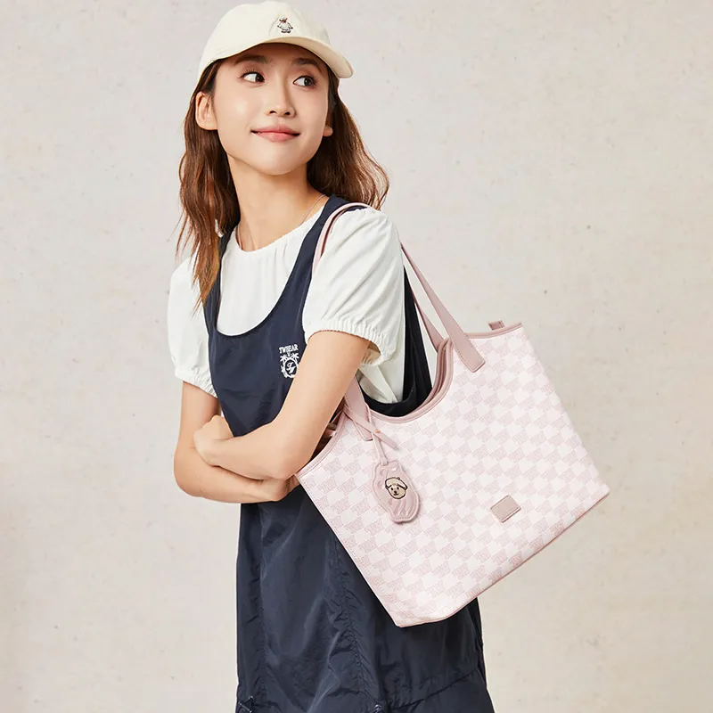 Teenie Weenie PU Tote Handbag, Shoulder Bag Women's Girly Pink/Almond White-5